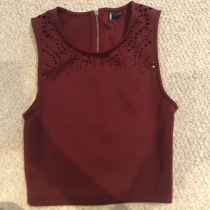 Dark Red Zip-Back Crop Top